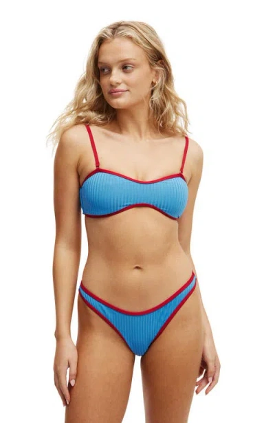 Cotton On Body Refined High Side Brazilian Bikini Bottom In Tranquil Blue Rib