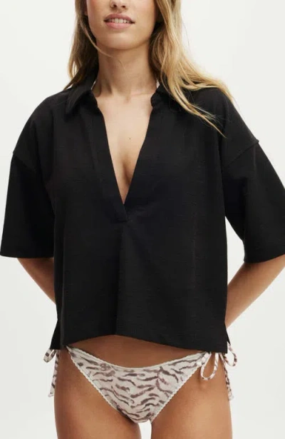 Cotton On Body Rib Beach Polo Top In Black