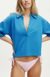 Cotton On Body Rib Beach Polo Top In Bright Tranquil Blue
