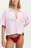 Cotton On Body Rib Beach Polo Top In Pale Pink