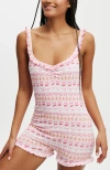 Cotton On Body Rib Ruffle Boyleg Romper In Cherrygingy Fair Isle