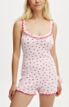 Cotton On Body Rib Ruffle Boyleg Romper In Heart Scarlet