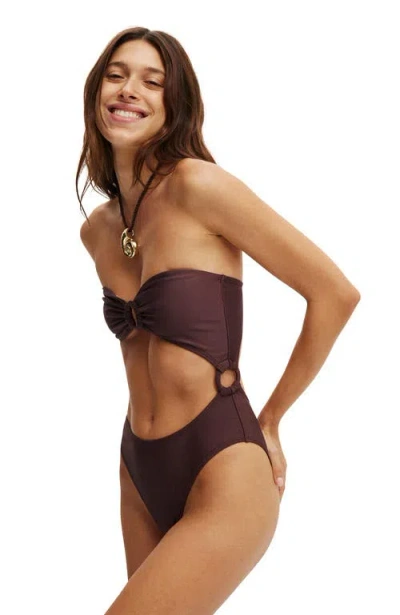 Cotton On Body Ring Bandeau One Piece Brazilian In Willow Brown Shimmer