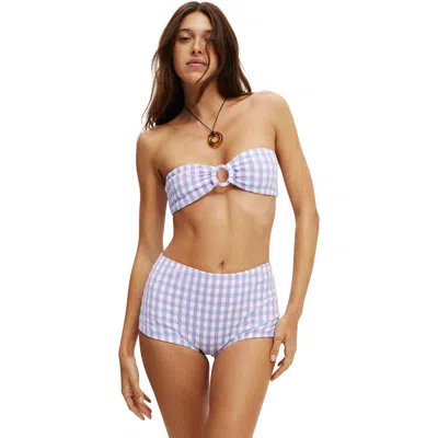 Cotton On Body Ring Front Bandeau Bikini Top In Blue Sky Gingham Rings
