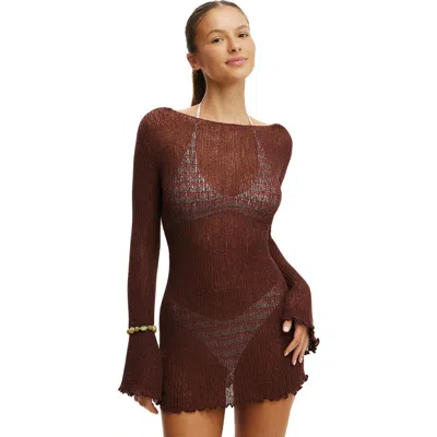 Cotton On Body Rumi Open Knit Mini Dress In Brown