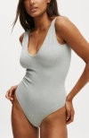 Cotton On Body Seamless Plunge Bodysuit In Grey Marle
