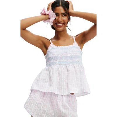 Cotton On Body Shirred Woven Sleep Set In Amelia Blue Pink Check