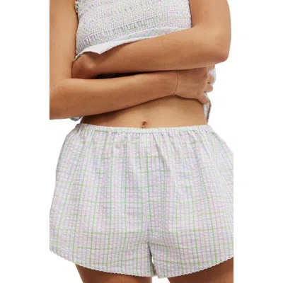 Cotton On Body Shirred Woven Sleep Set In Freya Purple Green Check