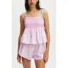 Cotton On Body Shirred Woven Sleep Set In Tilly Floral Pirouette Pink