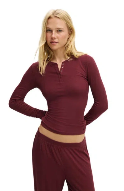 Cotton On Body Sleep Recovery Henley Long Sleeve In Burgundy
