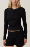Cotton On Body Sleep Recovery Henley Long Sleeve In True Black