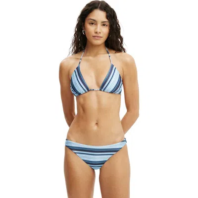 Cotton On Body String Triangle Bikini Top In Boho Stripes Blue Shimmer