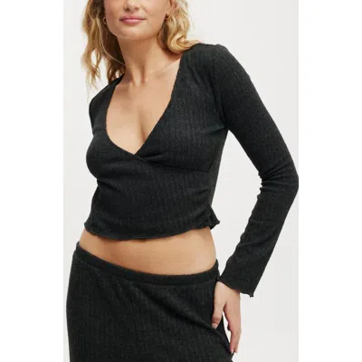 Cotton On Body Super Soft Ribbed Wrap Top In Ebony Marle