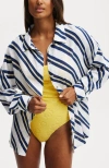 Cotton On Body The Essential Beach Shirt In Coconut Milk Blue Yellow