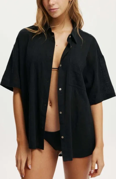 Cotton On Body The Essential Short Sleeve Beach Shirt In Black