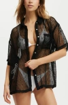 Cotton On Body The Essential Short Sleeve Beach Shirt In Blackopen Mesh