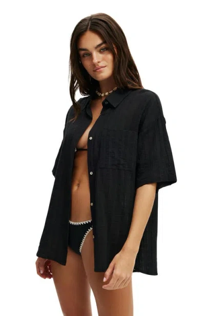 Cotton On Body The Essential Short Sleeve Beach Shirt In Textured Black