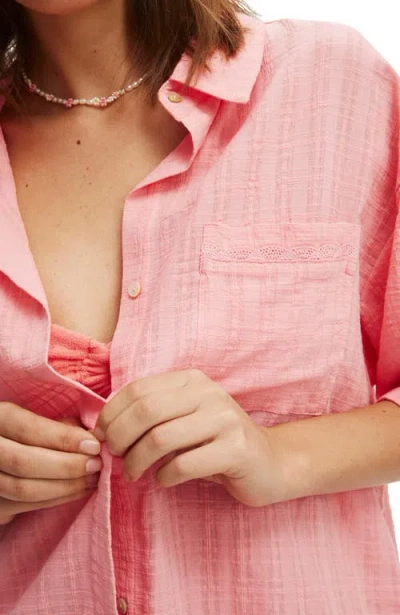 Cotton On Body The Essential Short Sleeve Beach Shirt In Textured Pink Flash
