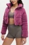 Cotton On Body The Mother Puffer Cropped  Jacket In Red Violet