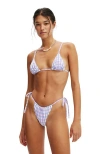 Cotton On Body Thin Strap Gathered Brazilian Bikini Bottom In Hyper Violet Stripe