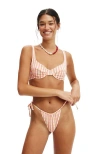 Cotton On Body Thin Strap Gathered Brazilian Bikini Bottom In Shell Pink Gingham
