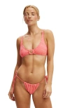 Cotton On Body Thin Strap Gathered Brazilian Bikini Bottom In Shell Pink Terry Jacquard