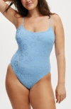 Cotton On Body Thin Strap Low Scoop One Piece Cheeky In Blue Sky Terry Jacquard