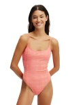 Cotton On Body Thin Strap Low Scoop One Piece Cheeky In Shell Pink Terry Jacquard