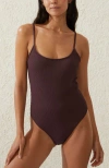 Cotton On Body Thin Strap Low Scoop One Piece Cheeky In Willow Brown Crinkle