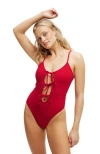 Cotton On Body Tie Front Cut Out One Piece Brazilian In Garnet Red Crepe