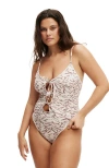Cotton On Body Tie Front Cut Out One Piece Brazilian In Inky Tiger