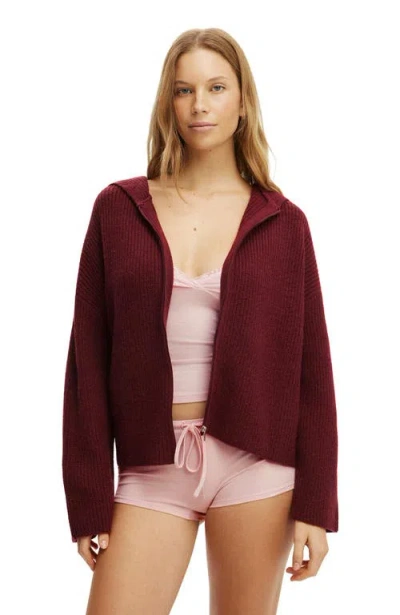 Cotton On Body Zip Through Oversized Knit Hoodie In Burgundy