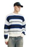 Cotton On Box Fit Fuzzy Crew Knit In Blue Stripe