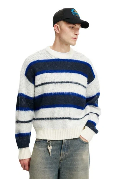 Cotton On Box Fit Fuzzy Crew Knit In Blue Stripe
