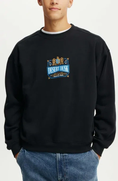Cotton On Box Fit Graphic Crew Sweater In Black Desert Dusk