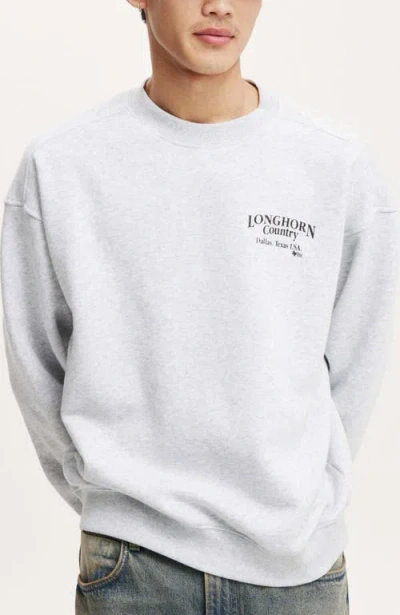 Cotton On Box Fit Graphic Crew Sweater In Grey Marle Longhorn Country