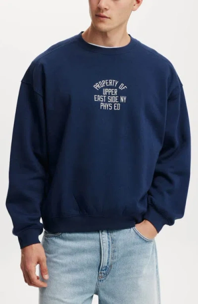 Cotton On Box Fit Graphic Crew Sweater In Indigo Property Of