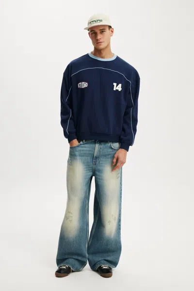 Cotton On Box Fit Graphic Crew Sweater In Blue