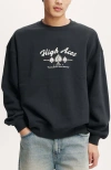 Cotton On Box Fit Graphic Crew Sweater In Washed Black High Aces