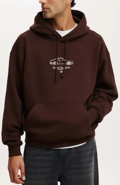 Cotton On Box Fit Graphic Hoodie In Dark Oak Higher Standards