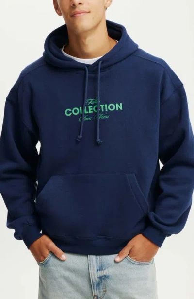 Cotton On Box Fit Graphic Hoodie In Indigo Fallen Collective