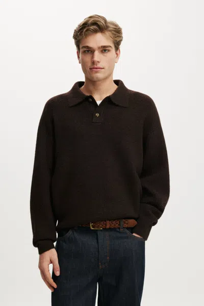 Cotton On Box Fit Rugby Polo Knit In Chocolate
