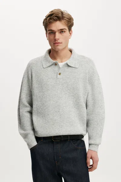 Cotton On Box Fit Rugby Polo Knit In Grey Marle