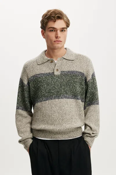 Cotton On Box Fit Rugby Polo Knit In Natural Panel