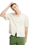 Cotton On Box Fit Short Sleeve Shirt In Natural Dobby Stripe
