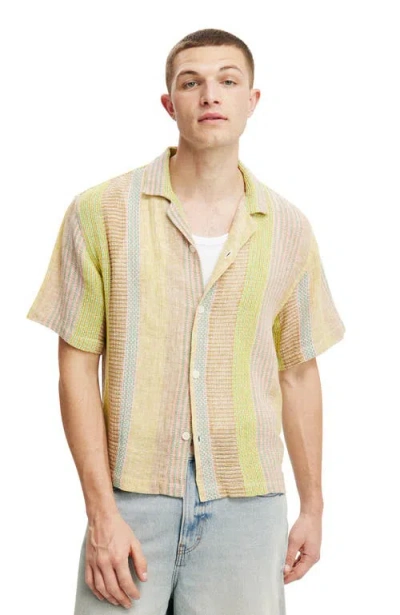 Cotton On Box Fit Short Sleeve Shirt In Yellow Multi Stripe
