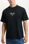 Cotton On Box Fit Text T-shirt In Black New Age Blue