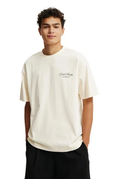 Cotton On Box Fit Text T-shirt In Creampuff Open Studios