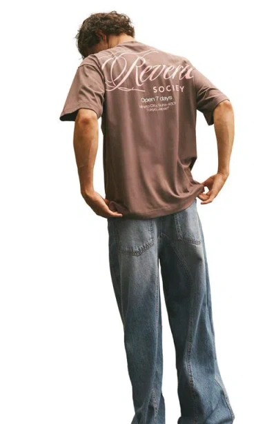 Cotton On Box Fit Text T-shirt In Washed Chocolate Reverie