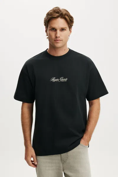 Cotton On Box Fit Text T-shirt In Black  / Royal Grand
